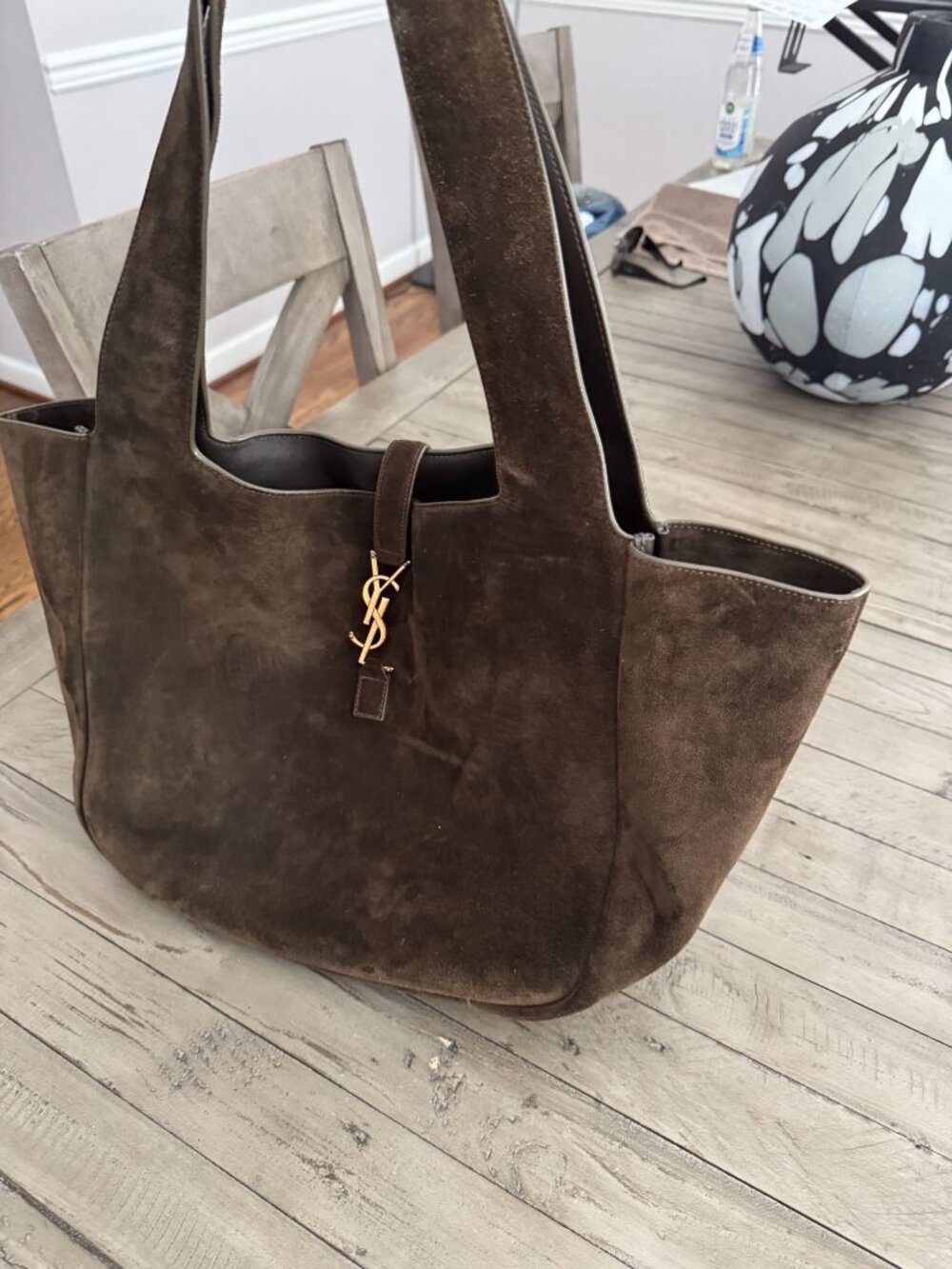 SAINT LAURENT LE 5 À 7 BEA Suede Tote Shoulder Bag Musk Brown Gold - Picture 6 of 14